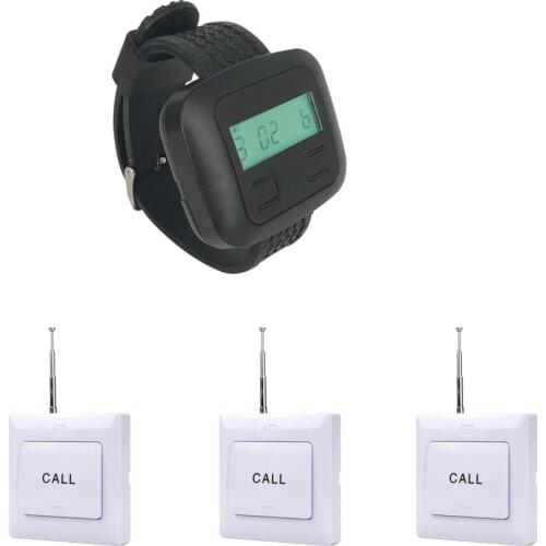 JINGLE BELLS wireless calling system 3 call buttons 1 watch pager with battery restaurant service equipment service call bells