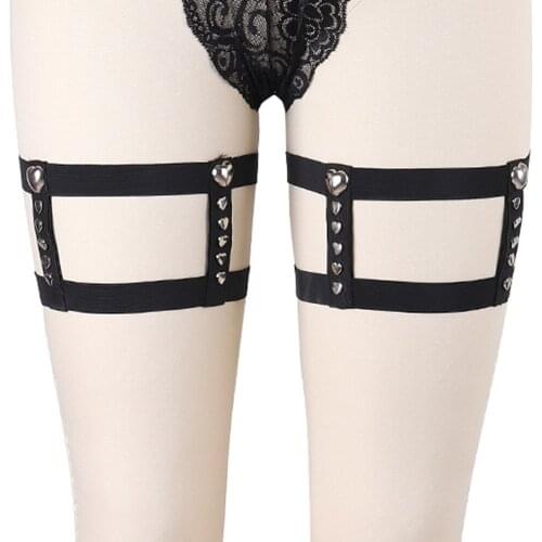 Heart Rivet Black Harneess Garter Belt Pastel Goth Body Bondage Sexy Lingerie Harness Stockings Leg Garter Gothic Body Cage