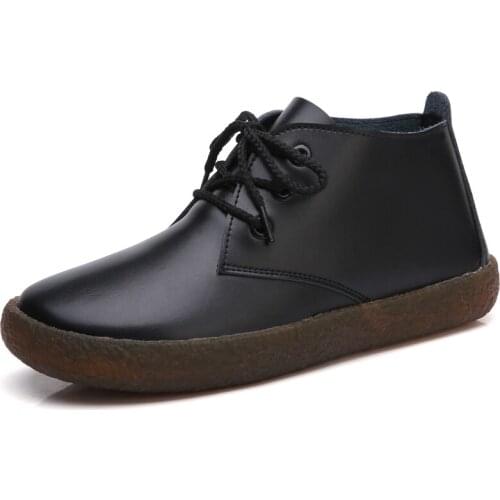 Spring Autumn High Top Shoes Women Flats Lace-Up Women Soft Leather Shoes Women Non-slip Footwear Large Size Casual Shoes