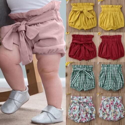 1-4T Baby Casual Shorts 2019 New Toddler Bowknot Baby Girl Cotton Shorts PP Nappy Diaper Covers Bloomers Wholesale