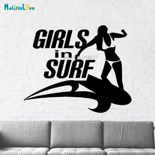 Girls In Surf Quote Wall Sticker Decal Surfboard Bedroom Living Room Home Decor Removable Vinyl Murals BD099