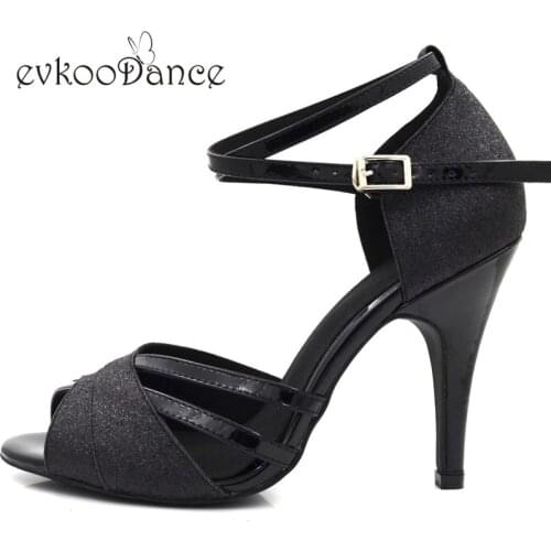 Evkoodance Black PU With Black Shinny Size US 4-12 Heel Height 8.5cm Zapatos De Baile Professional Shoes For Women Evkoo-530