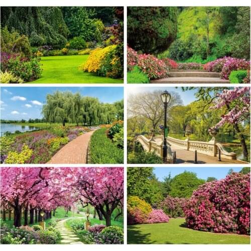 Spring Rural Photophone Nature Landscape Garden Park Trees Flowers Grassland Baby Shower Decro Photo Backdrops Photo Backgrounds