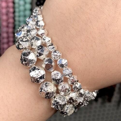 Faceted Silver Hematite Stone Beads Volcanic Rock Stone Necklace Bracelet Accessories Loose Spacer Beads For Jewelry Making Diy