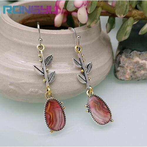 Hot Bohemian Tree Leaf Lace Agate Earrings Antique Silver Two Color Pendant Earrings Statemen Women Fashion Luxury Plant Jewelry