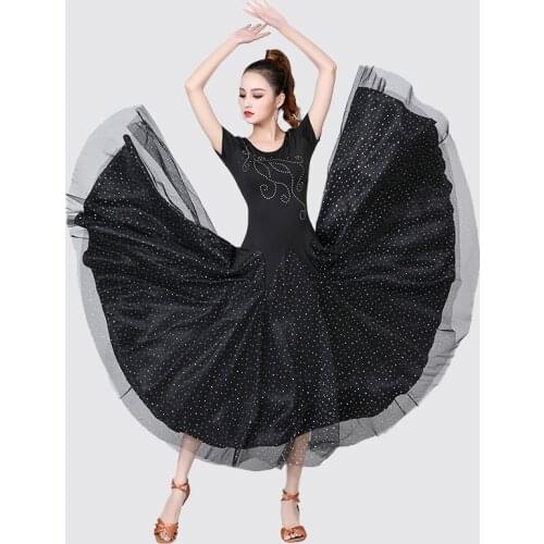 Women Ballroom Dance Costume Flamenco Dancing Dress Modern Waltz Tango Latin Clothes Dancewear 360 Degree Oversized Skirt