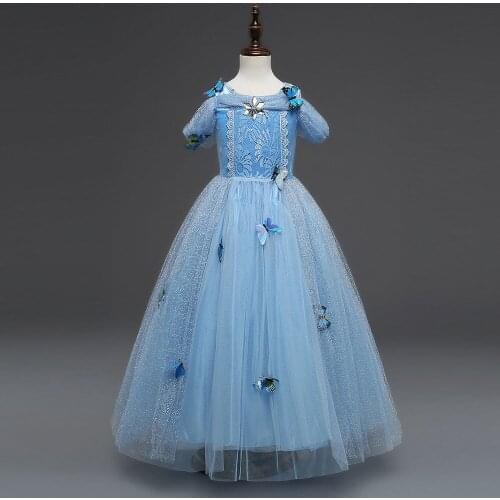 Short Sleeve Girls Halloween Cinderella Cosplay Costume Kids Girl Ball Gown Princess Dress For Birthday Party Fancy Dress