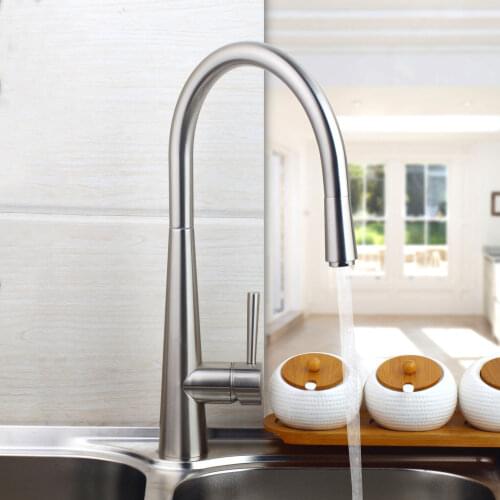 Kitchen Brass Faucet Brushed Nickel Sink Taps Rotatable And Pull Down Spray Water Faucets Single Handle Hot & Cold Mixer Taps
