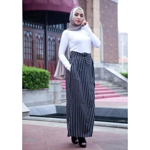 Summer Plus size Fashion striped Muslim Skirt Womens Princess Tutu Skirt Elegant Islamic Skirt muslim floor Skirts wj2477