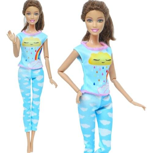 Fashion 1 Set Blue Outfit Cute Shirt Daily Casual Wear Long Briefs Sport Clothes for Barbie Doll Accessories Baby Girl DIY Toy