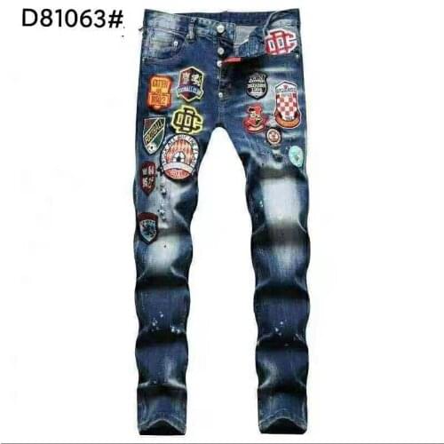 Fashion Trend Dsquared2 Mens Patch Applique Washed, Frayed, Torn, Painted Polka Dot Micro Stretch Slim-Fit Jeans D81063