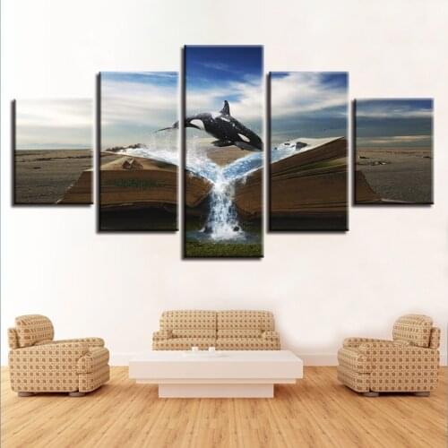 Canvas Wall Art HD Prints Modular Pictures 5 Pieces Magic Book Animal Killer Whale Painting Home Decor Abstract Poster Framework