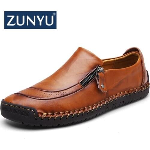 New big size 38-48 men casual shoes loafers spring and autumn mens moccasins shoes genuine leather mens flats shoes ZUNYU Brand