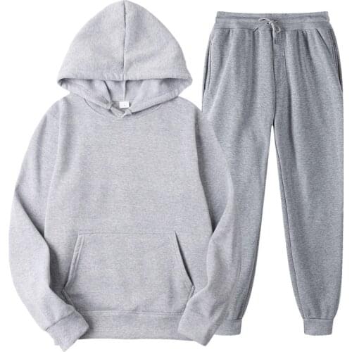 Tracksuit Men Fashion Hoodies Running Suits Solid Sets Sweatshirts+Sweatpants Spring Autumn Fleece Hooded Pullover 2 Pieces Set