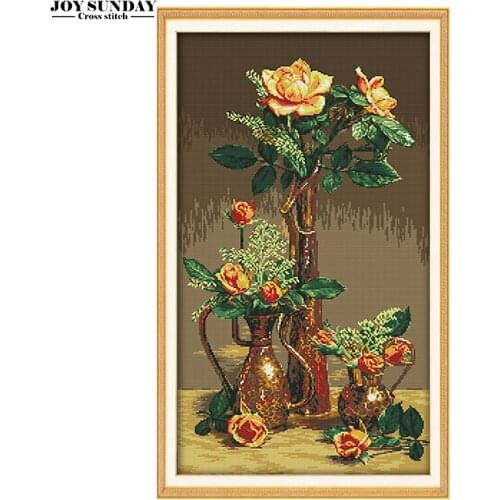 Gold Roses cross stitch set 14ct 11ct dmc counted printed patterns diy handwork europe style cross embroidery kit needlework set