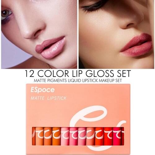 12pcs Matte Liquid Lipstick Set Non-Stick Cup Lip Gloss Makeup Set Long Lasting Easy To Spread Non-stick Cup Cosmetic