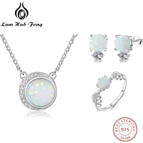 Bridal Jewelry Sets for Women 925 Sterling Silver Opal Necklaces Rings Earrings Cubic Zirconia Fine Jewelry Sets (Lam Hub Fong)