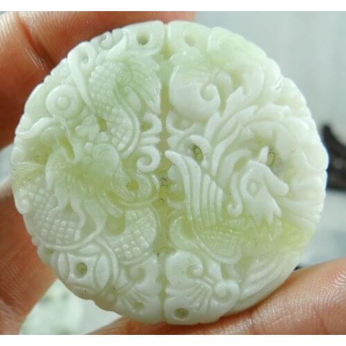 Natural stone aventurine Quartz Crystal Chinese hand-carved Dragon and Phoenix pendant for diy Jewelry making necklace A68