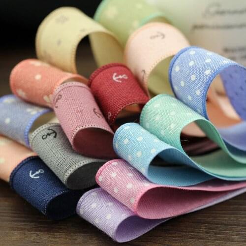 NEW 25mm Single Face Polyester/Cotton Satin Ribbon Dots Printed Ribbon DIY Manual Hair accessories Stain ribbon 5M/Lot