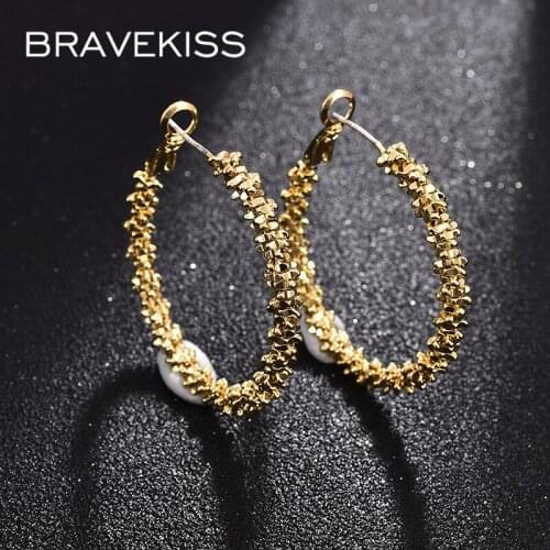 BRAVEKISS New Irregular Big Circle Earrings Electroplating Gold for Women Fashion Earring Jewelry Dating Party Gift UE0738