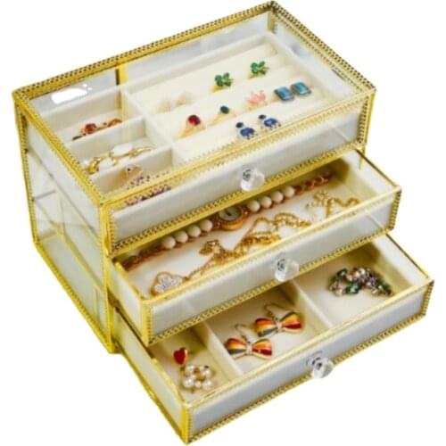 Luxury Dustproof Glass jewellery storage box waterproof ring earring bangle jewelry storage organizer box