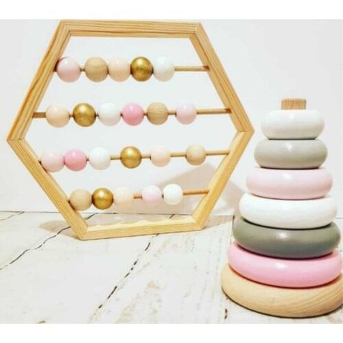 INS Nordic Wooden Counting Beads Ornaments Kids Early Education Toys Wood Crafts Children Room Decoration Nursery Photo Props