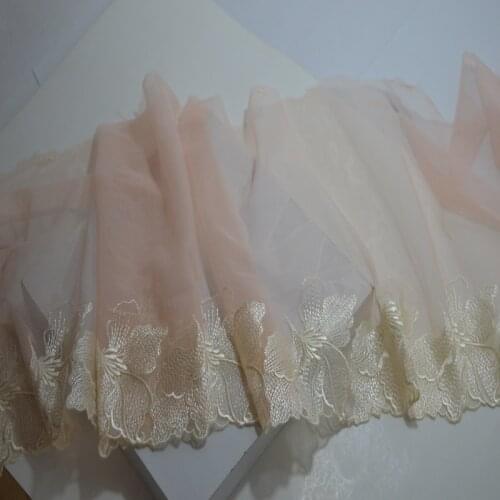 Somelace (2yds/lot)pink gauze Fluorescent complexion floral Embroidery Hight quality lace fabrics embroidered lace trim18092909