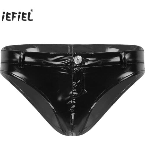Males Sissy G-string Underpants Erotic Briefs Sexy Panties Jockstrap Gay Men Patent Leather Thongs Briefs Nightclub Underwear