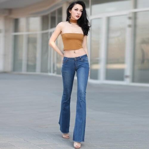 Vintage Denim Flare Pants Women Low waist Jeans Bell Bottom Pants Denim Trousers Jeans Female