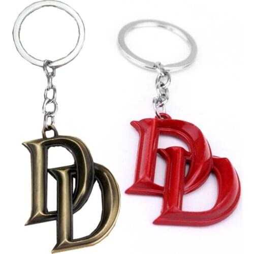 Vintage zinc alloy red ancient bronze double letter D keychain For Women Men Key Ring
