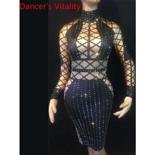 Women Singer Host Model DJ Carnival Party Black Mesh Printing Elastic Slim Fit Short Dress Stage Wear Adult Performance Costume