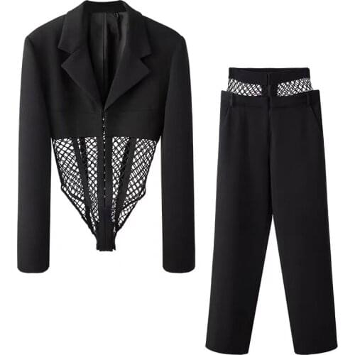 Women Set Women Jumpsuits Pants Sets Hollow Out Irregular Short Rompers Asymmetry High Waist Pants Women 2020 Fashion Clothes