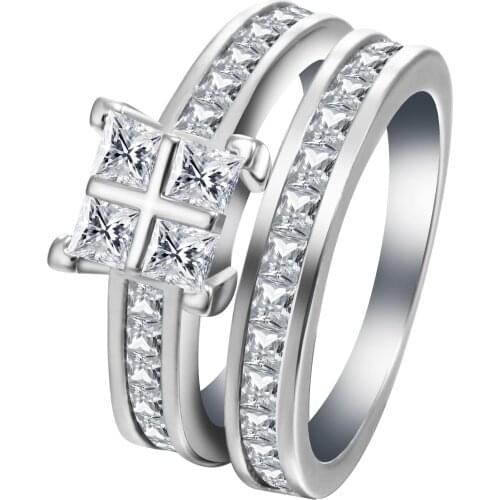 Two Band Rings set Princess Cut Zirconia zircon Engagement Ring Set for Women Vintage Fine Jewellry wholesale