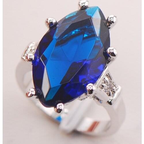 Blue Crystal Zircon Women 925 Sterling Silver Ring F737 Size 6 7 8 9 10