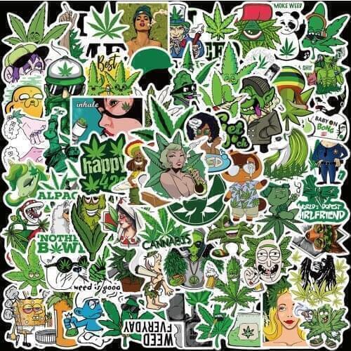 10/50/100pcs/set Funny Leaves Character Smoking Stickers For Guitar Motorcycle Skateboard Snowboard Luggage Decals Children Toys