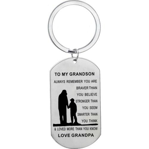 12PC To My Grandson Love Grandpa Family Keychain Stainless Steel Key Chain Grandfather Granddad Kids Birthday Gifts Jewelry Hot
