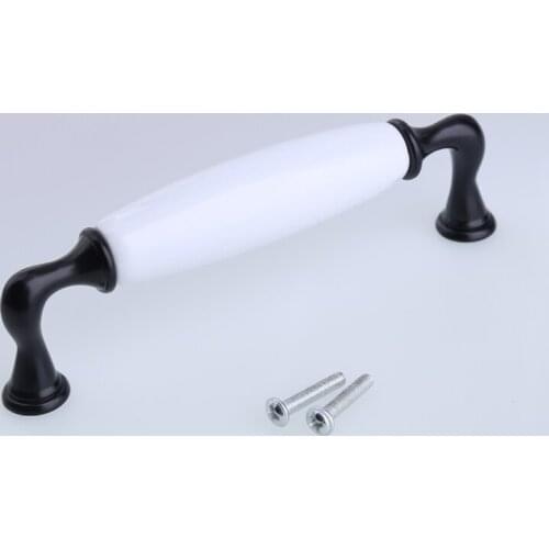 128mm modern simple white ceramic kitchen cabinet dresser door handles 5" black zinc alloy drawer cupboard furniture door pulls