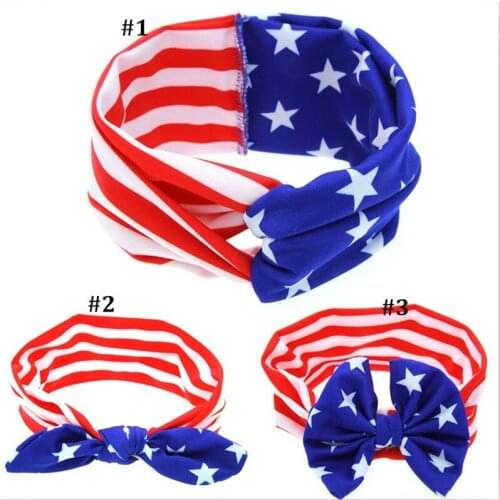 15 pcs/lot cotton soft elastic bow headbands , American flag Days headwraps ,knitted bowknot hair bands