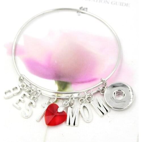 18mm Snap Jewelry Inspired Letter Initial BEST MOM Charms Bracelet Wire Bangle Family Member Snap Bracelet For Mother Day Gift