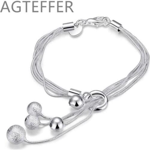 AGTEFFER 925 Sterling Silver Five Snake Chain Smooth Frosted Bead Bracelet For Women Wedding Engagement Party Fashion Jewelry