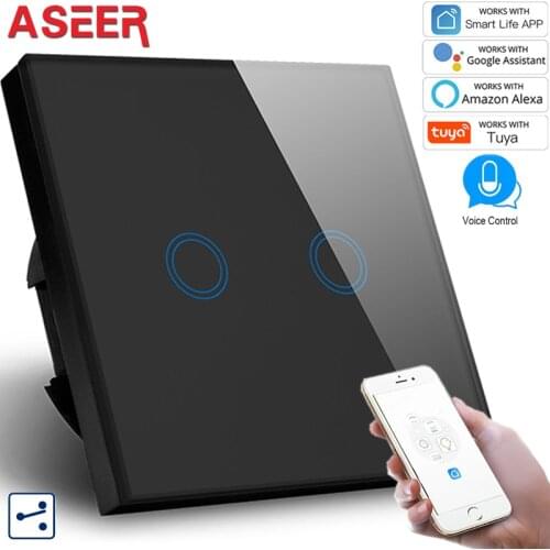 ASEER EU Standard 1gang 2Ways 2gang 2way Control WIFI Wall Touch Screen Switch,Luxury Crystal Panel,110-240V,alexa,google,tuya