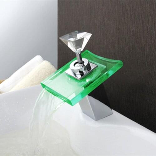 Free shipping polished chrome LED Glass basin sink faucet with single handle bathroom basin faucet and solid brass led water tap