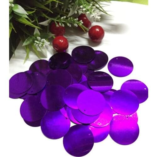 50g Large Round Sequins 30mm PVC Sequin Flat Round Paillette Decoration Side Hole For Dancing Dress Purple Confetti Spangles