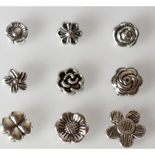 50pcs/lot Pretty Tibetan Silver Flower Design Loose Beads 9 Models Handmade Bracelets Metal Spacer Beads DIY Jewelry Findings