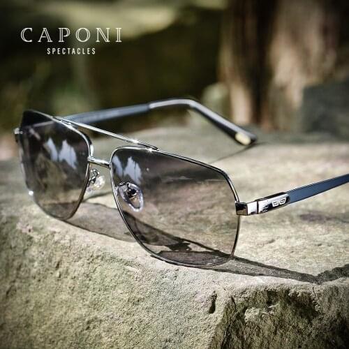 CAPONI Square Sun Glasses Polarized Photochromic Brand Mens Sunglasses Day And Night Fashion Driving Sun Shade For Men BS8002