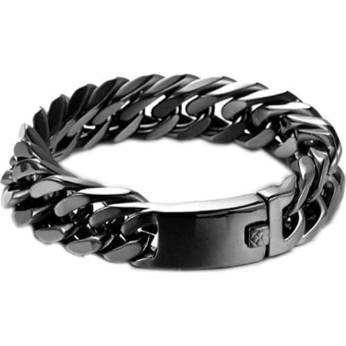 Never Fade 15mm 17mm Stainless Steel Black Cuban Chain Necklace Mens Unisexs Bracelet Wristband Link Curb Chain Gift Jewelry