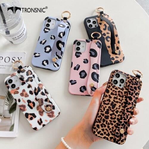 Leopard Chain Phone Case for iPhone 12 11 Pro Max XR Xs Max Soft Matte Brown Pink Luxury Case for iPhone 6s 7 8 Plus Wrist Cover