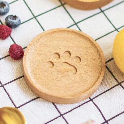 Wood Coasters Placemats Round Heat Resistant Drink Mat Table Tea Coffee Cup Pad Cute Paw Cartoon Non-slip Cup Mat Insulation Pad