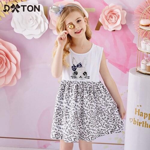 DXTON Kids Dresses For Girls Summer Sleeveless Toddler Princess Dress Rabbit Pattern Children Dress Cotton Girls Animal Clothing