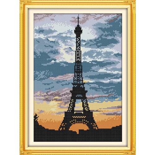 Eiffel iron Cross Stitch Kits 11CT Printed Fabric 14CT Canvas Counted Dusk scener Cross-stitch Needlework Embroidery Thread Sets